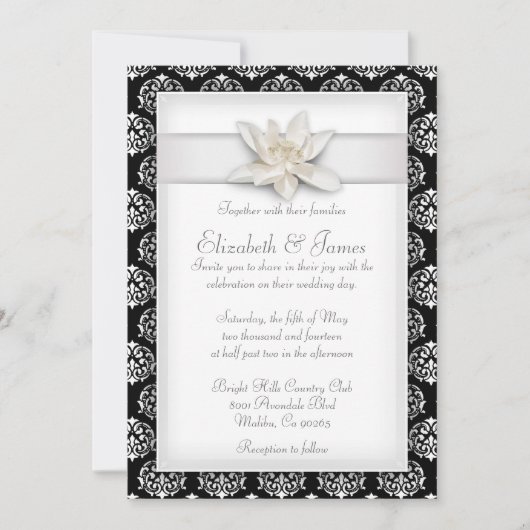 White Damask Wedding Invitations Kaart (Voorkant)