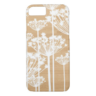 White Dandelions on Faux Wood iPhone 7 Hoesje