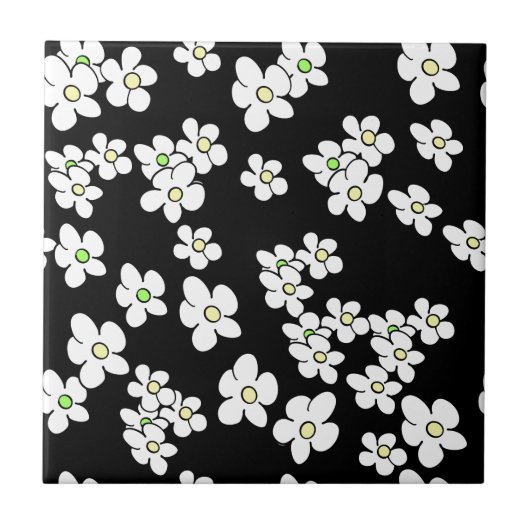 White Dansy Daisy Pattern Ceramic Tile Tegeltje (Voorkant)