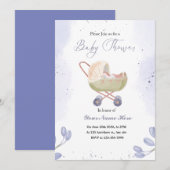 White Dark Purple Bébé Douche Invitations (Devant / Derrière)