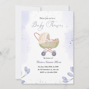 White Dark Purple Bébé Douche Invitations