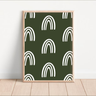 White/Dark Sage Boho Rainbows Nursery Decor Poster