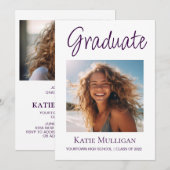 White Deep Paarse Afstuderen Aankondiging Foto (Voorkant / Achterkant)