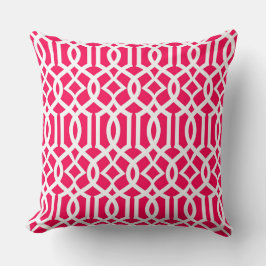 White Deep Pink Morrocan Trellis Decor Pillow Kussen