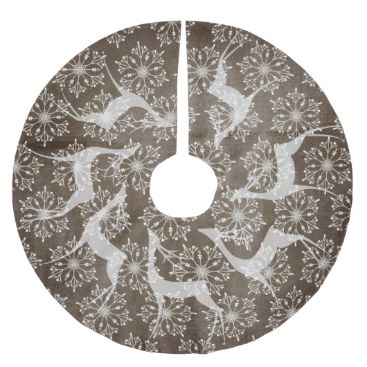 White Deer and Snowflakes Holiday Tree Skirt Kerstboom Rok (Voorkant)