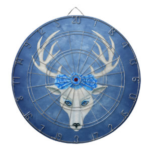 White Deer Antlers Blauwe ogen Roos Misty Blue Dartbord