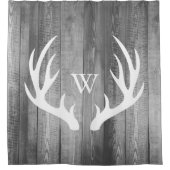 White Deer Antlers Gray Barn Wood Monogram Douchegordijn (Voorkant)