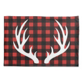 White Deer Antlers Rustic Buffalo Check Pset Kussensloop (Achterkant)