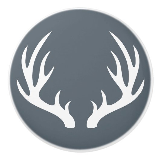 White Deer Antlers Rustic Keramische Knop (Voorkant)