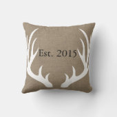 White Deer Antlers Rustic Monogram Pillow Kussen (Achterkant)
