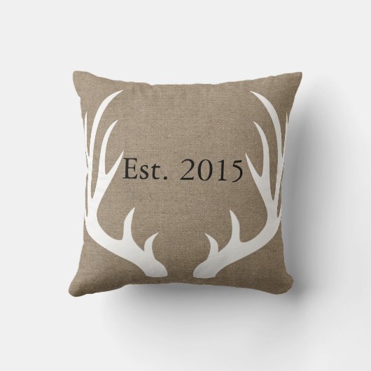 White Deer Antlers Rustic Monogram Pillow Kussen (Achterkant)