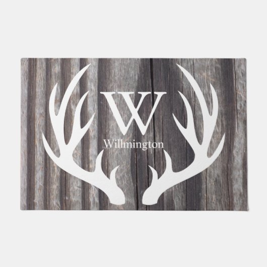 White Deer Antlers Weathered Wood - Gepersonalisee Deurmat (Voorkant)