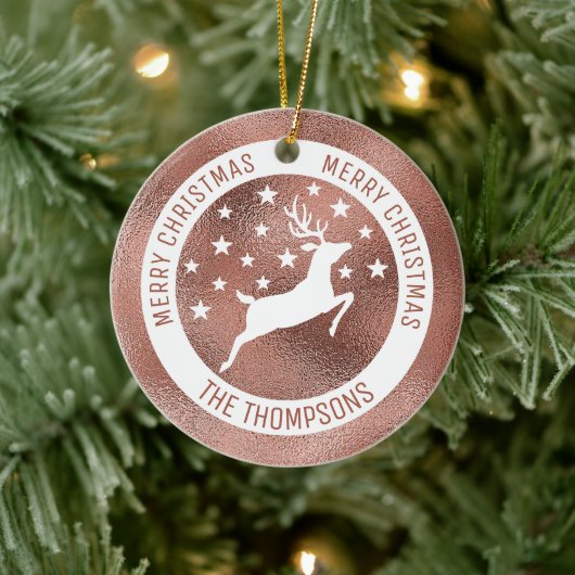 White Deer - Faux Roos Gold Foil (niet echt Folie) Keramisch Ornament (Boom)