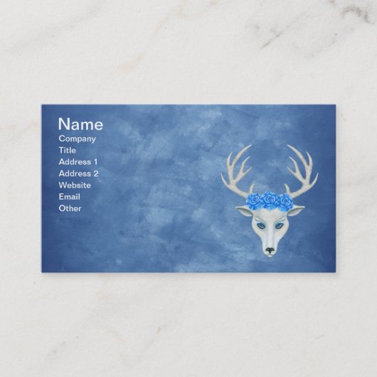 White Deer Head Antlers Mysterious Face Rozen Blue Visitekaartje (Voorkant)