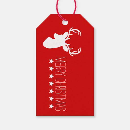 White Deer Head en Stars & Merry kersttekst Cadeaulabel (Voorkant)