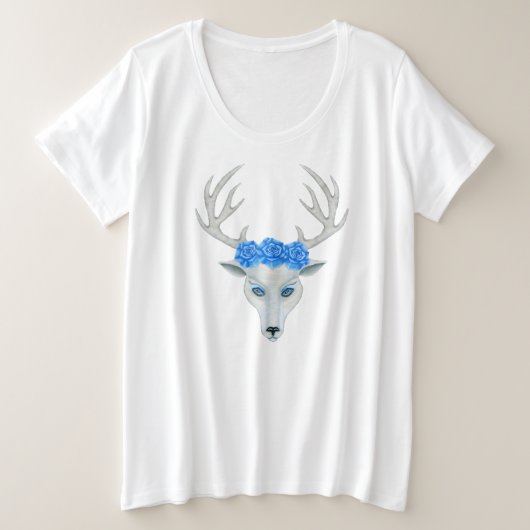 White Deer Head Face Antlers Blue Rozen Grote Maat T-shirt (Design voorkant)