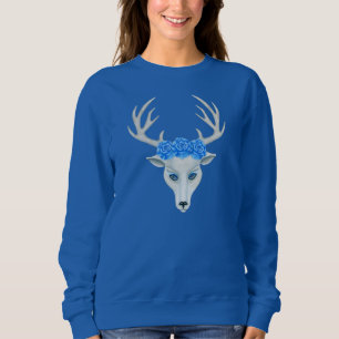 White Deer Head Mysterious Blue Eyes Antlers Rozen Trui