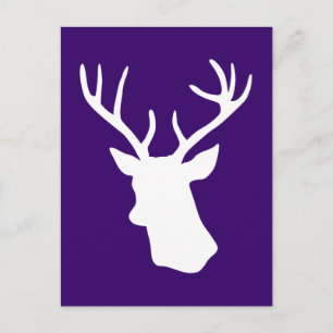 White Deer Head Silhouette - Donker Paars Briefkaart