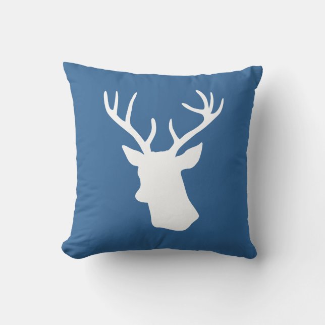 White Deer Head Silhouette - Donkerblauw Kussen (Voorkant)