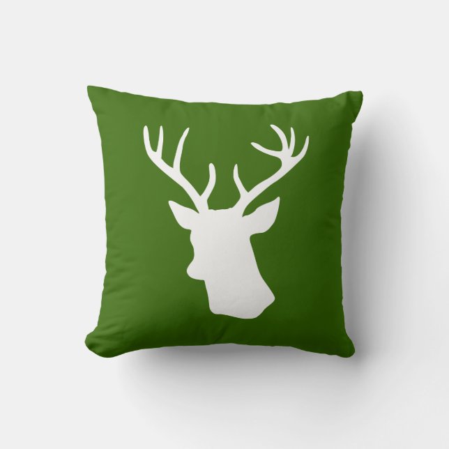 White Deer Head Silhouette - groen Kussen (Voorkant)