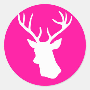 White Deer Head Silhouette - hot roze Ronde Sticker