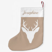 White Deer Head Silhouette op beige en op maat gem Kleine Kerstsok (Achterkant)