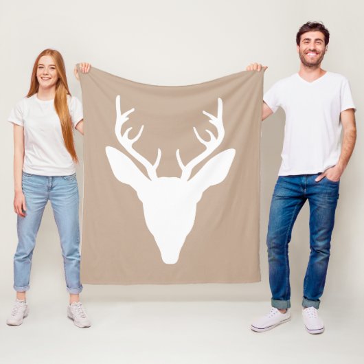 White Deer Head Silhouette op beige Fleece Deken (In situ)
