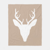 White Deer Head Silhouette op beige Fleece Deken (Voorkant)