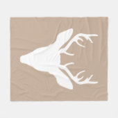 White Deer Head Silhouette op beige Fleece Deken (Voorkant (Horizontaal))