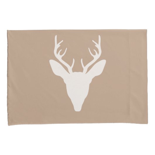 White Deer Head Silhouette op beige Kussensloop (Voorkant-Rechts)
