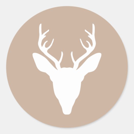 White Deer Head Silhouette op beige Ronde Sticker (Voorkant)