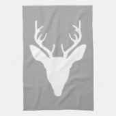 White Deer Head Silhouette op grijs Theedoek (Verticaal)