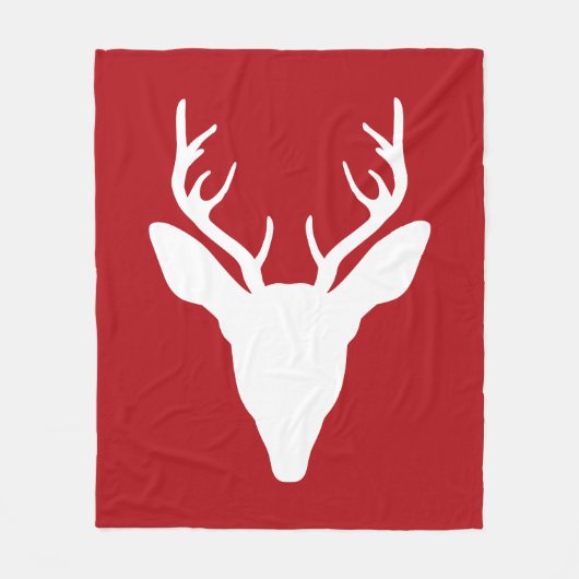 White Deer Head Silhouette op rood Fleece Deken (Voorkant)