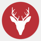White Deer Head Silhouette op rood Ronde Sticker (Voorkant)