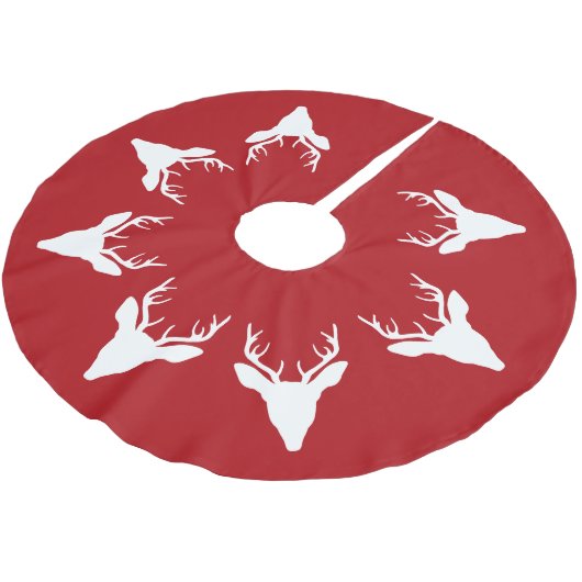 White Deer Head Silhouettes op rood Kerstboom Rok (Gekanteld)