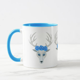 White Deer Head Vibrant Blue Eyes Antlers Rozen Mok