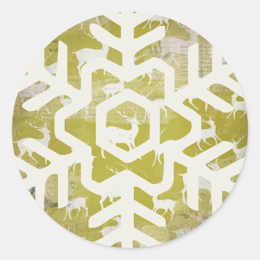 White Deer over Green Snowflake Round Sticker (Voorkant)