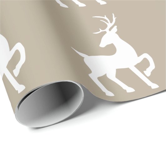 White deer Silhouette Pattern on beige Cadeaupapier (Rol Hoek)