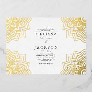 White Delicate Gold mandala Wedding Folie Uitnodiging
