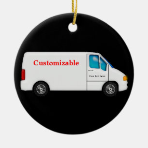 White Delivery Van -  Keramisch Ornament