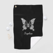 White Diamond Butterfly, DIY Script Name, Black Golfhanddoek (Insitu)