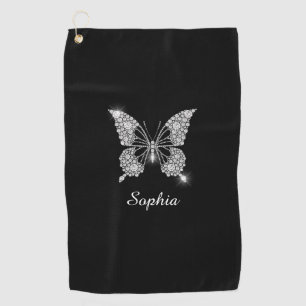White Diamond Butterfly, DIY Script Name, Black Golfhanddoek