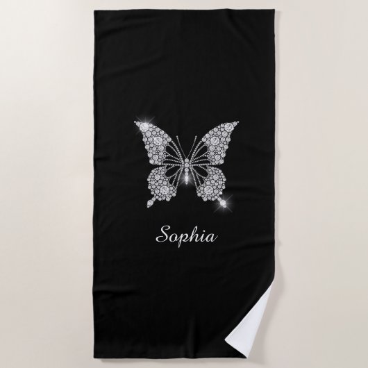 White Diamond Butterfly, DIY Script Name, Black Strandlaken (Voorkant)