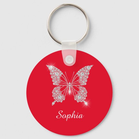 White Diamond Butterfly, DIY Script Name, Red Sleutelhanger (Voorkant)