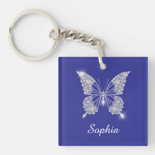 White Diamond Butterfly, Script Name, Deep Blue Sleutelhanger