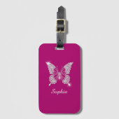 White Diamond Butterfly, Script Name, Deep Fuchsia Bagagelabel (Voorkant (verticaal))