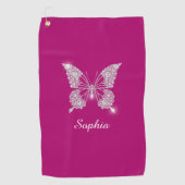 White Diamond Butterfly, Script Name, Deep Fuchsia Golfhanddoek (Voorkant)
