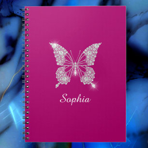White Diamond Butterfly, Script Name, Deep Fuchsia Notitieboek