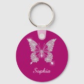 White Diamond Butterfly, Script Name, Deep Fuchsia Sleutelhanger (Voorkant)