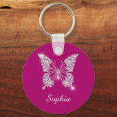 White Diamond Butterfly, Script Name, Deep Fuchsia Sleutelhanger (Voorkant)